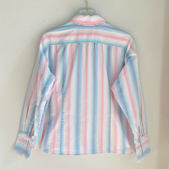 Pendleton Multicolor Striped Long Sleeve Blouse Size 16 Ruffle Trim Candy Pastel - Picture 4 of 9